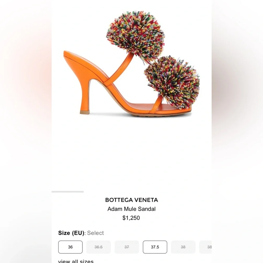 Bottega Veneta *NEW* Leather Orange Multicolor Pom Pom Heels- Size 6.5 US - Picture 2 of 10